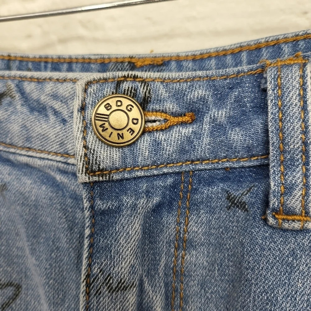 BDG Urban Outfitters Notched Graffiti Denim Mini Skirt Sz M - Picture 5 of 14
